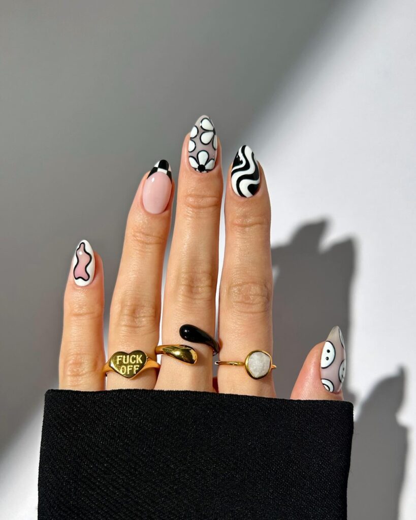 black and white nails